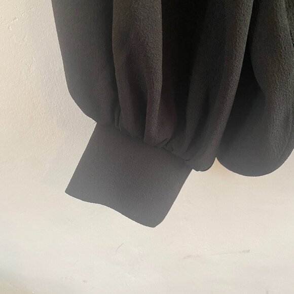 GANNI BLOUSE BLACK HEAVY CREPE BLOUSON SLEEVE TOP - Picture 4 of 8